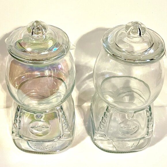 NEW Set of 2 Gumball Machine Clear Iridescent Glass Jar Storage - Picture 4 of 5